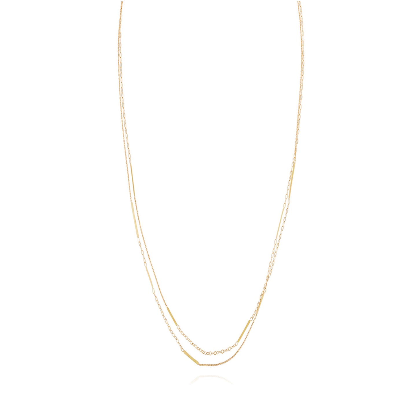 18ct yellow gold long chain necklace with inserted golden bars