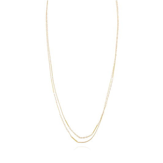 18ct yellow gold long chain necklace with inserted  golden bars 