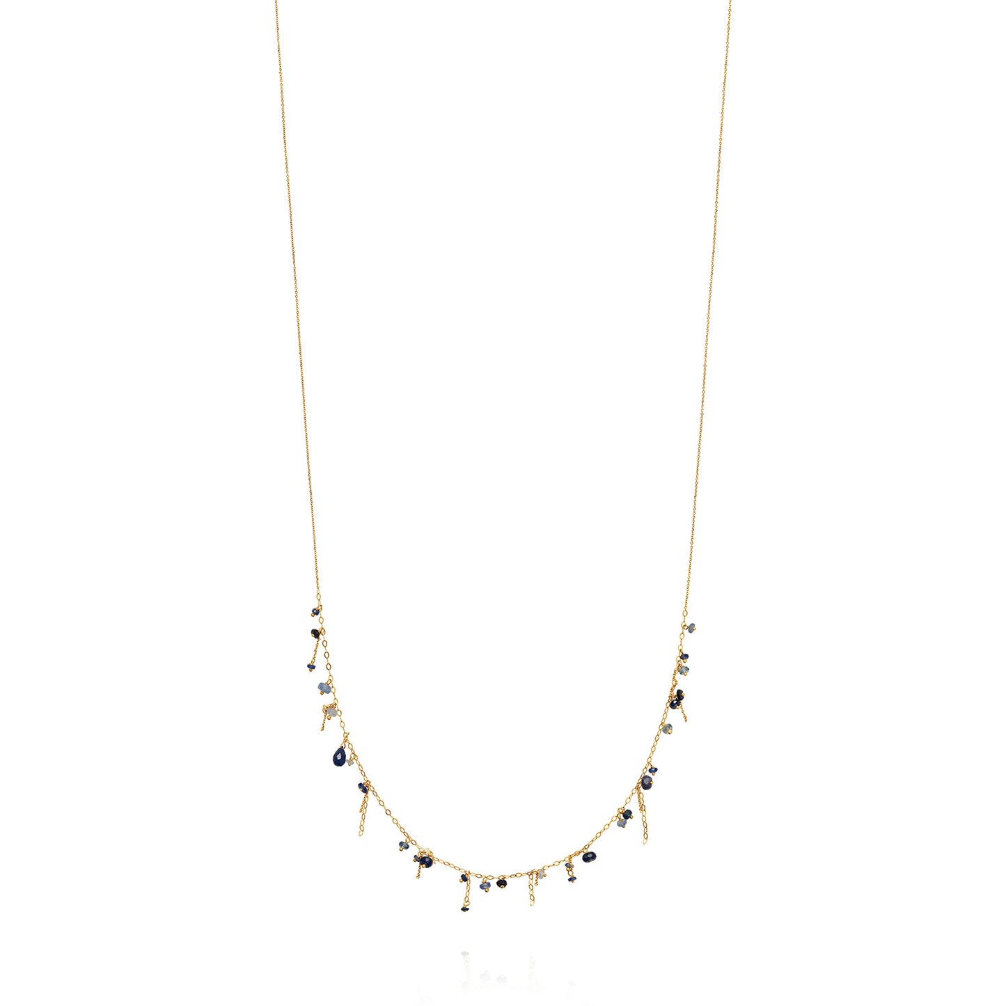 18ct yellow gold chain necklace with hanging beads and chains