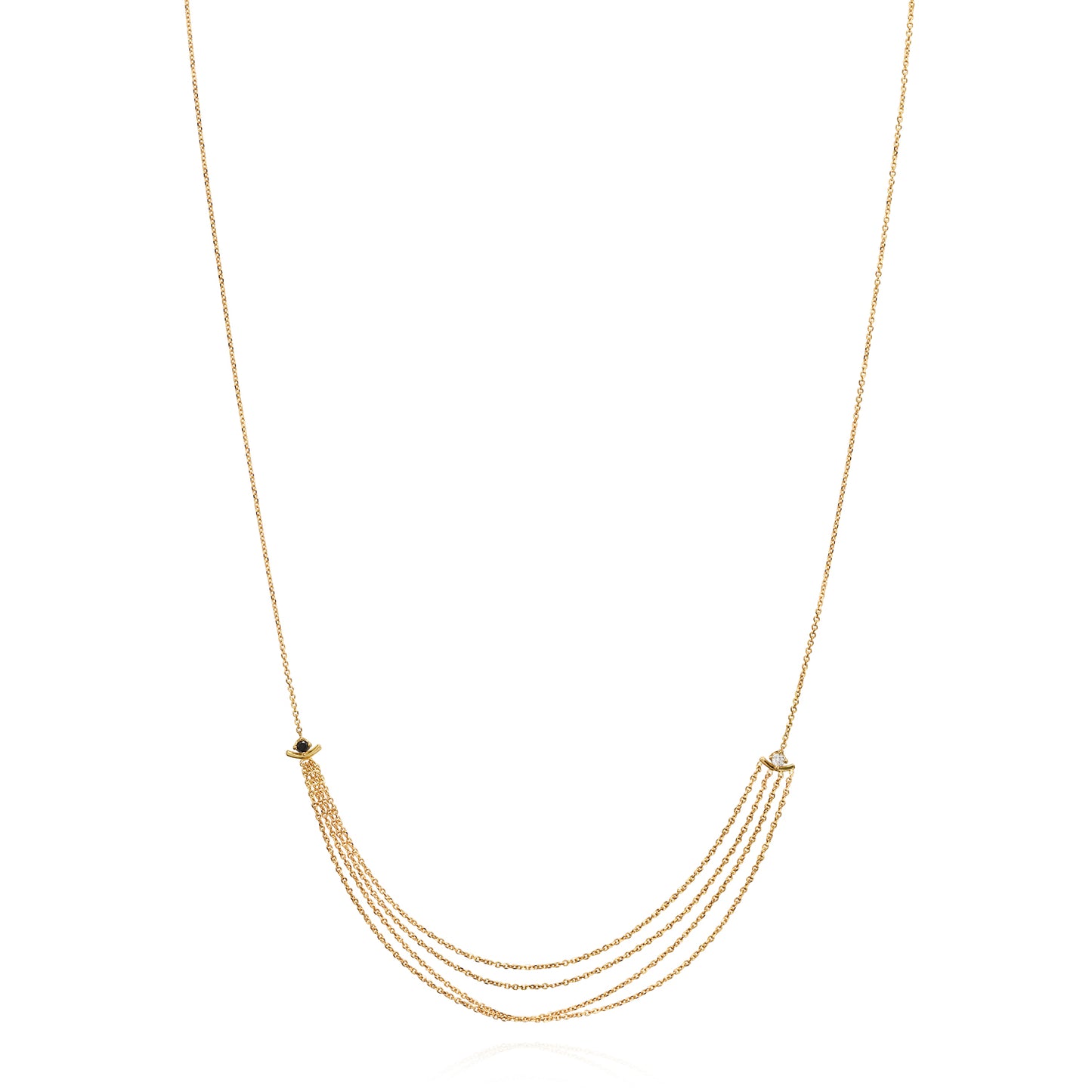 Sweet Pea 18ct yellow gold Nouveau Now black and white diamond layered necklace close up.