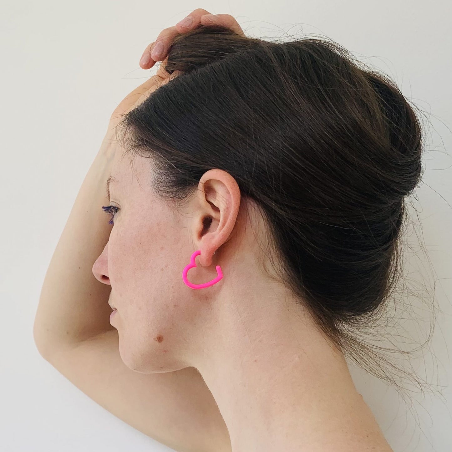 Zoe Sherwood Small 'Heart' Hoops on model