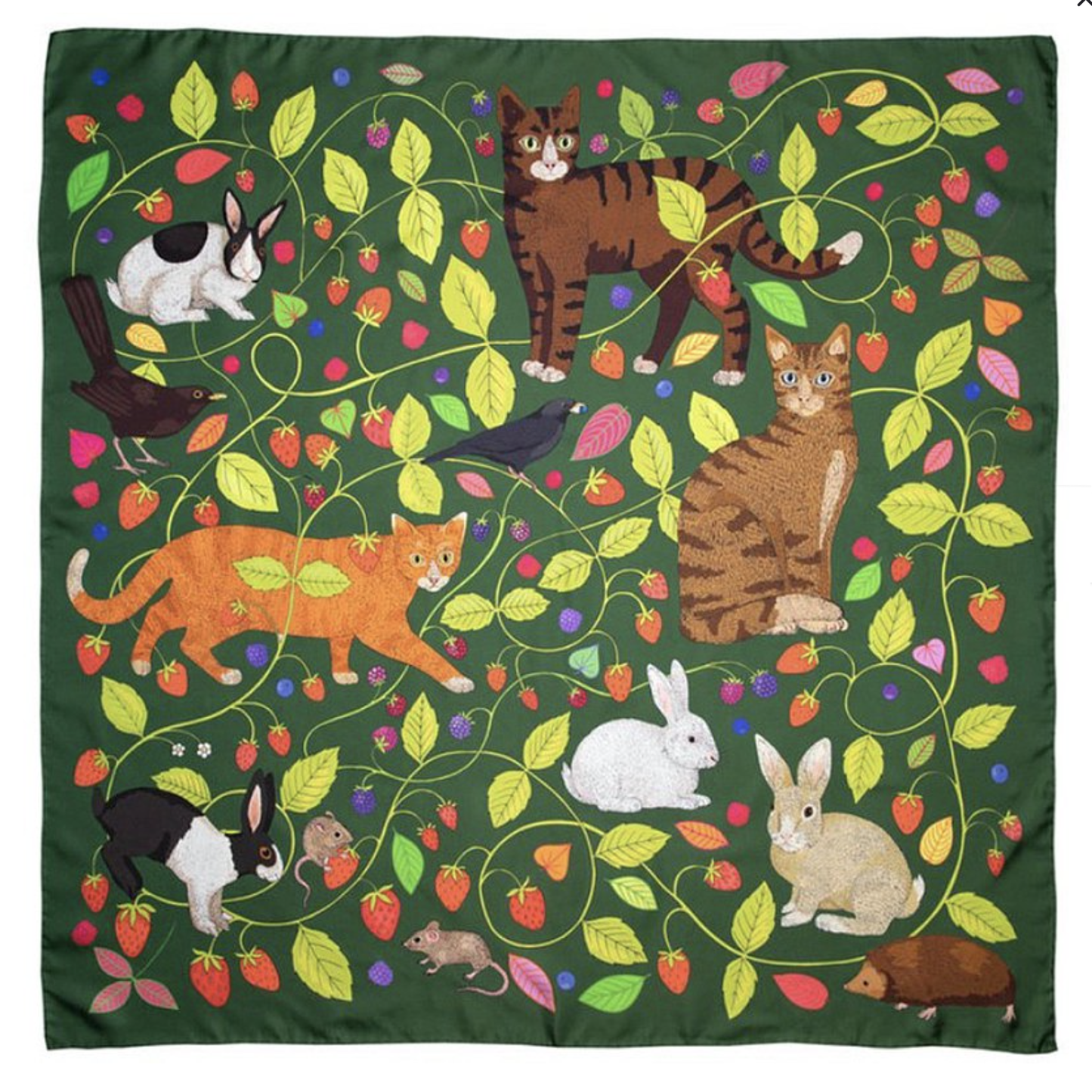 Karen Mabon 'Strawberry Field Forever’ Green Silk Scarf