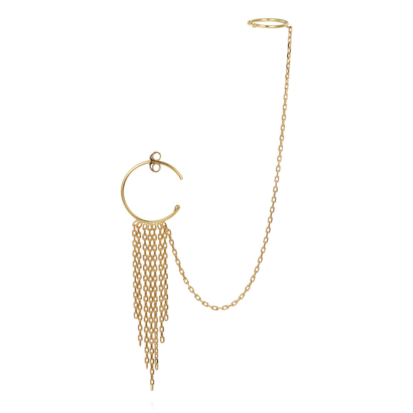 18ct yellow gold small hoop with tapered fringe and chain with cuff