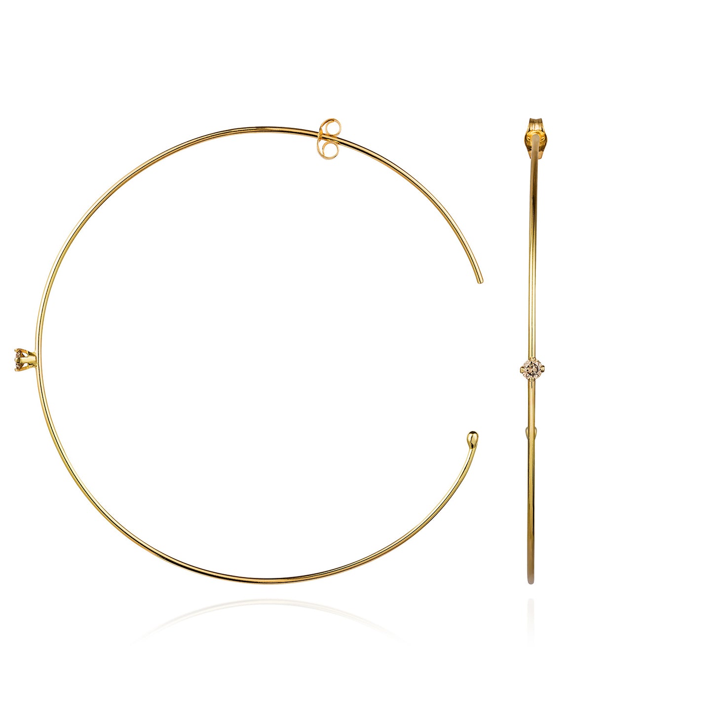 18ct yellow gold hoops with Champagne Diamond set collet