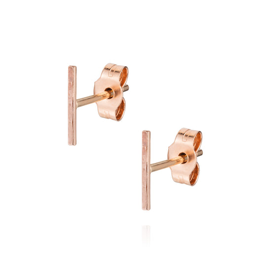 Sweet Pea 9ct rose gold textured bar stud earrings