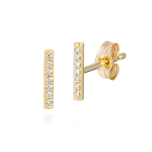 sale 18ct yellow gold bar studs grain set with white diamonds.