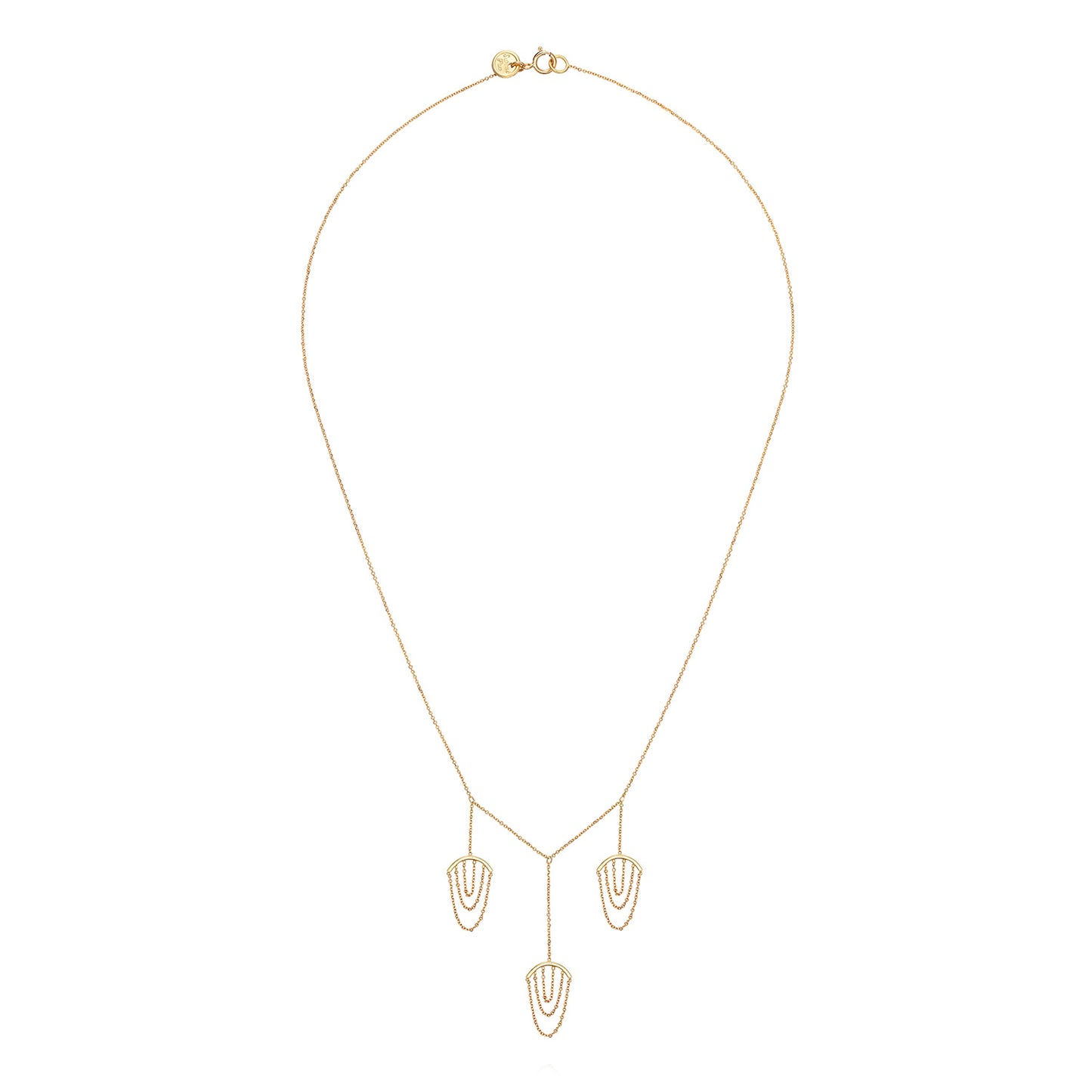 Sweet Pea 18ct yellow gold Nouveau Now triple drop necklace with looped chains.