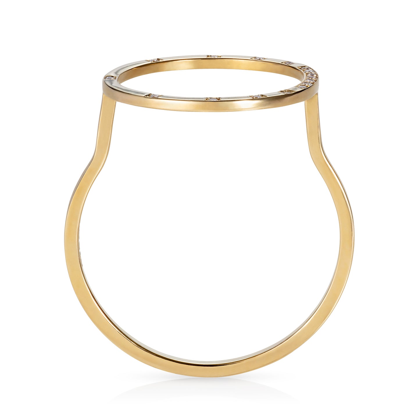 18 CT YELLOW GOLD RING WITH DIAMOND PAVE RAISED CIRCLE