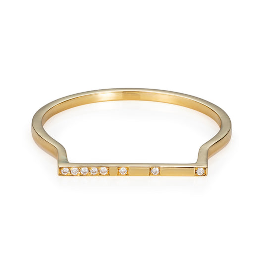 18 CT YELLOW GOLD RING WITH DIAMOND PAVE RAISED BAR