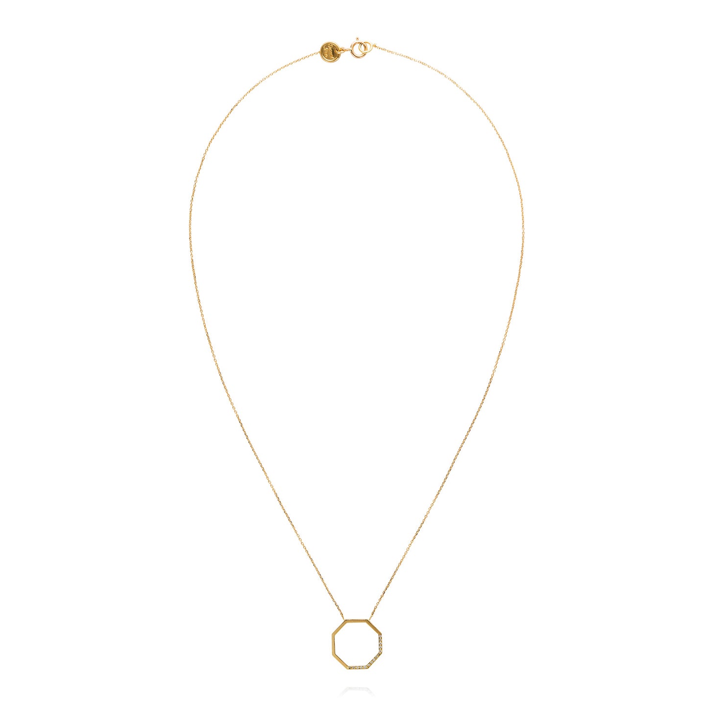 18ct yellow gold octagon necklace pave set with 15 diamonds