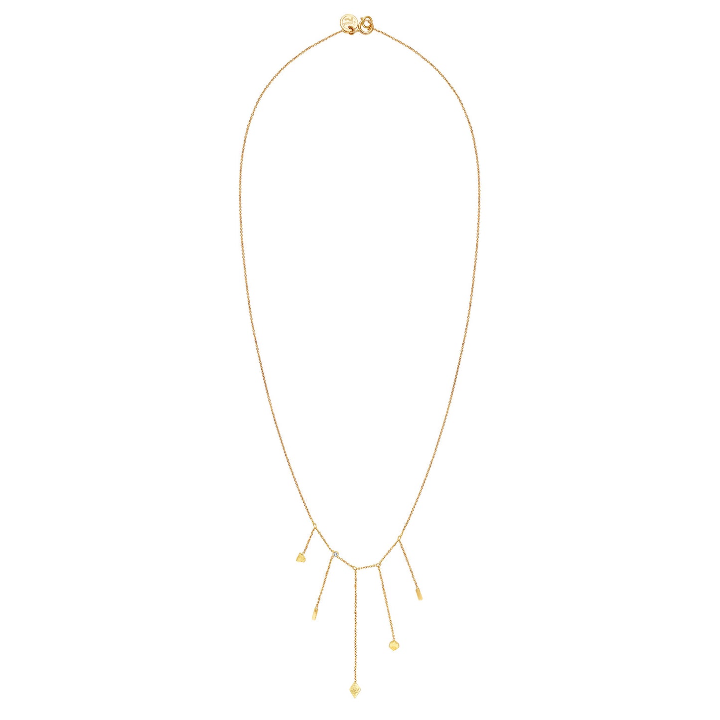 Sweet Pea 18ct gold Kaleidoscope 5 strand chain drop necklace with textured shapes and diamond