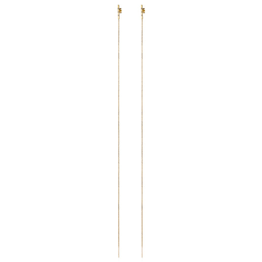 18ct yellow gold bar studs with brushed bar set with 3 Diamonds and long hanging chain