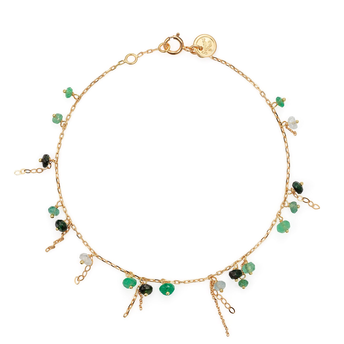 18ct yellow gold chain beaded bracelet with Emerald beads