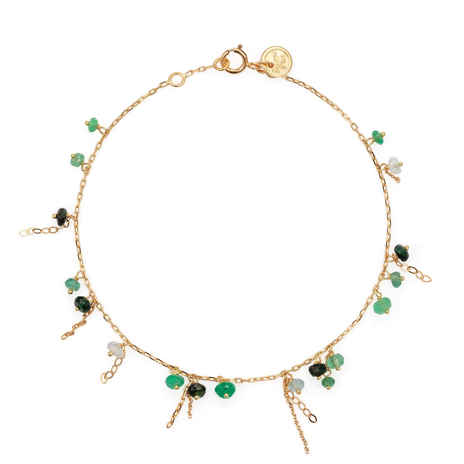 18ct yellow gold chain beaded bracelet with Emerald beads