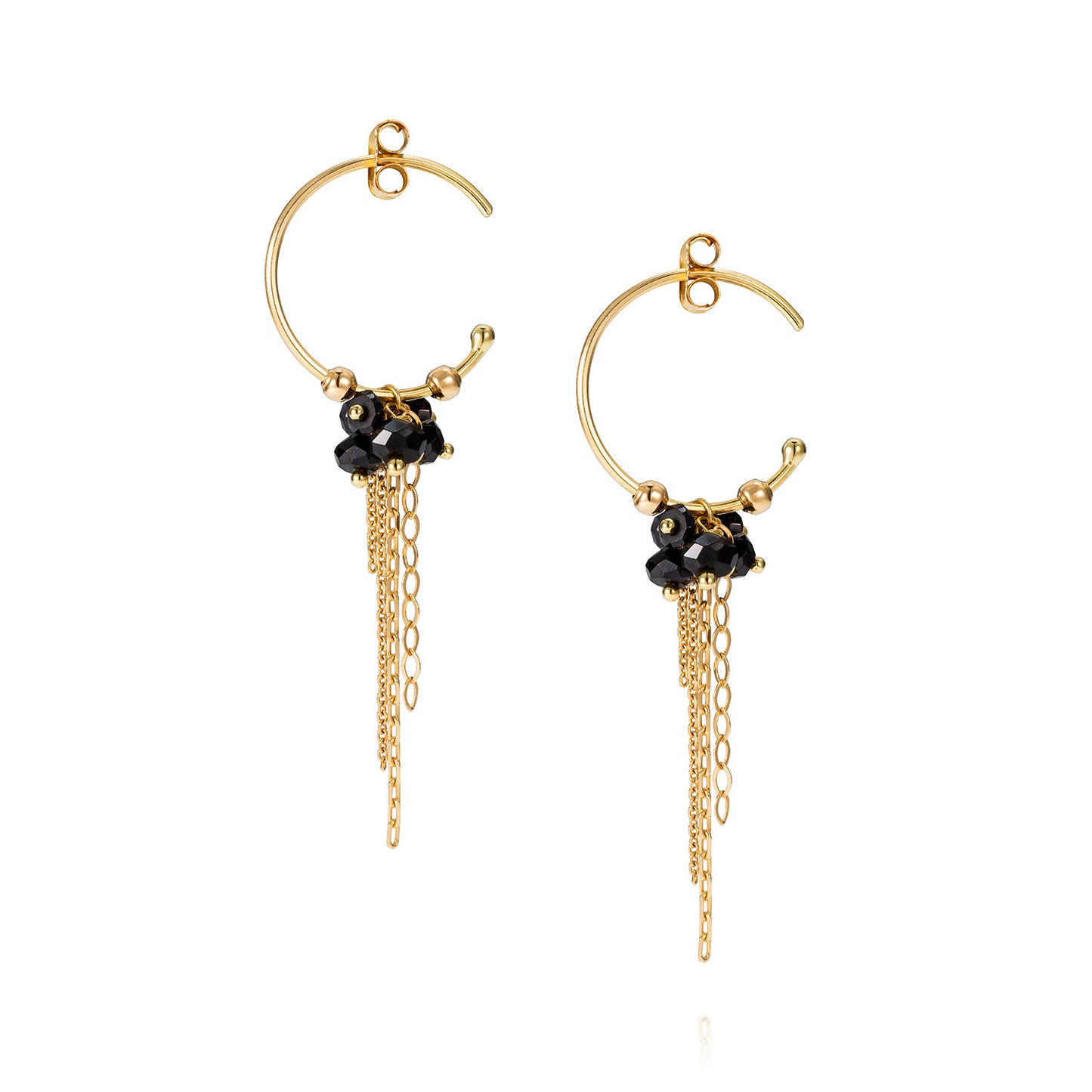 Black Spinel And Chain Hoops