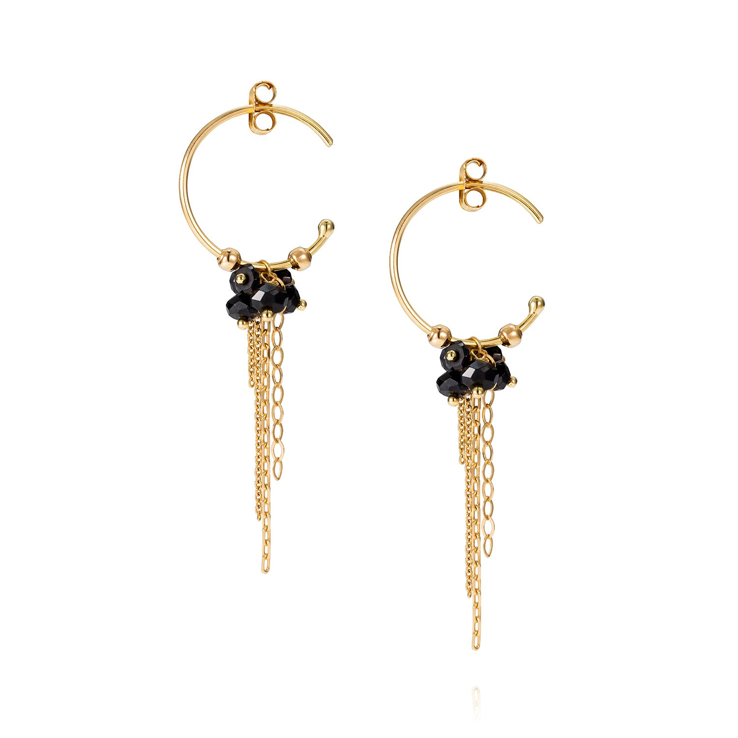 Black Spinel And Chain Hoops