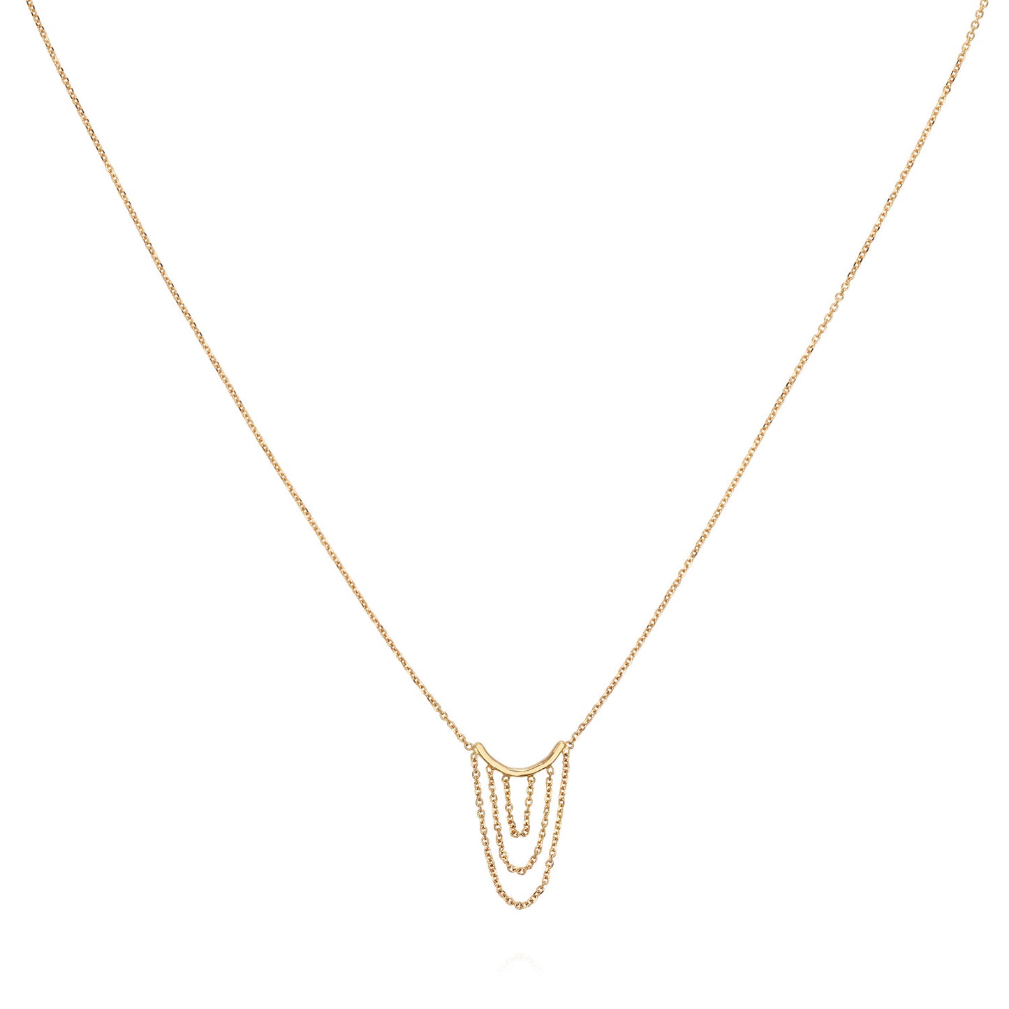 Sweet Pea 18ct yellow gold Nouveau Now small necklace with looped chains close up.