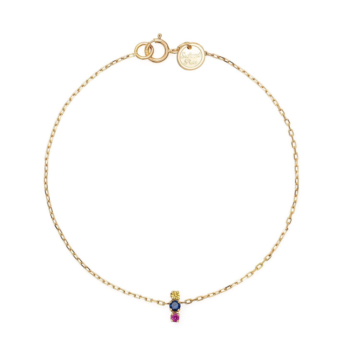 18ct yellow gold chain bracelet with set pink blue and yellow Sapphires