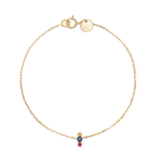 18ct yellow gold chain bracelet with set pink blue and yellow Sapphires