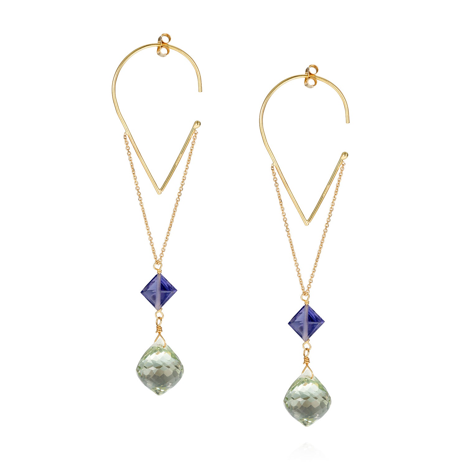 OPAL FOUNTAIN HOOP EARRINGS WITH IOLITE AND AMETHYST