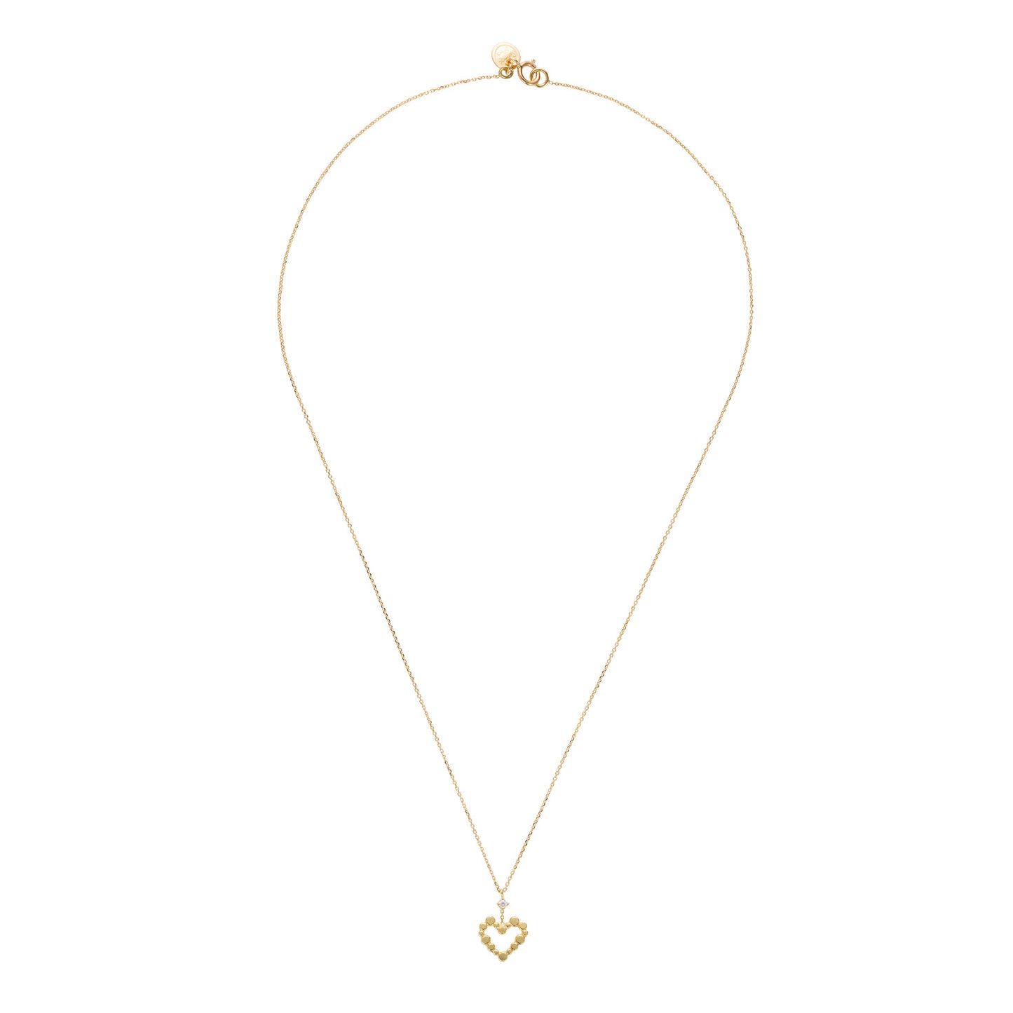 18CT YELLOW GOLD FINE CHAIN NECKLACE WITH LOVE LETTER HEART WITH DIAMOND