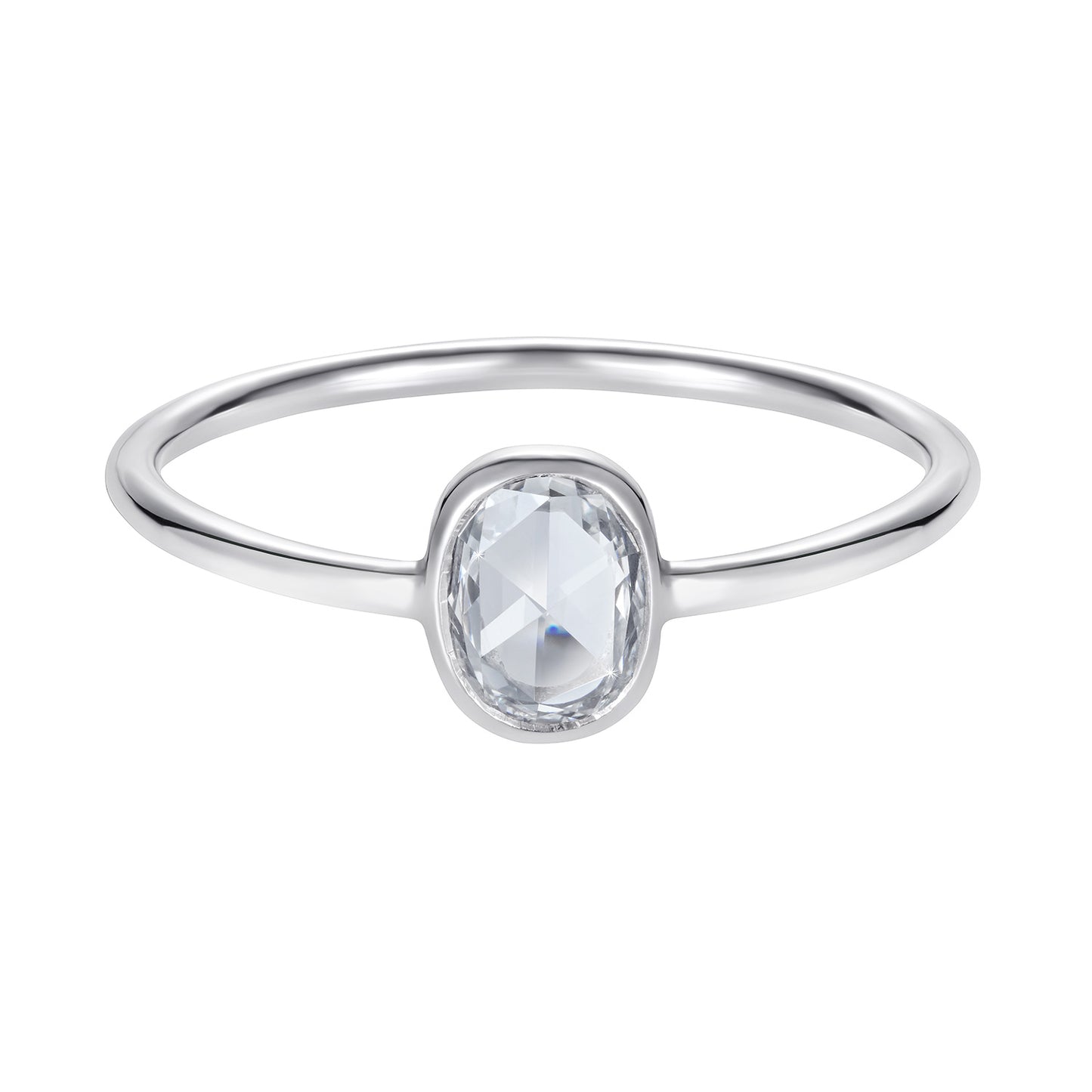 Sweet Pea 18ct white gold ring with oval rose cut diamond. Engagement ring. Alternative engagement ring.
