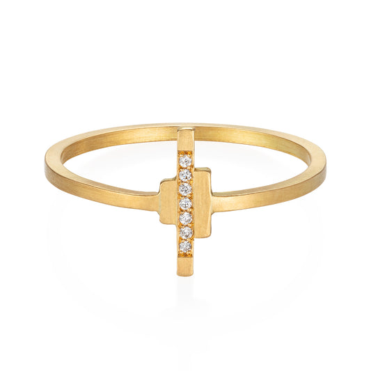 18CT DECO DECADENCE DIAMOND PAVE BAR RING