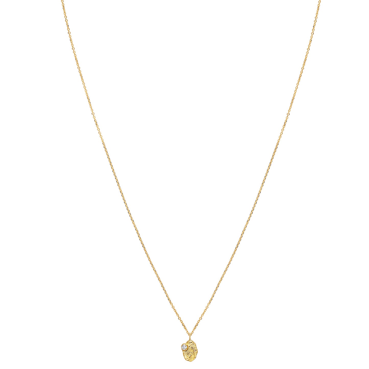 Sweet Pea Moonscape recycled 18ct yellow gold small nugget set with white diamond short necklace.