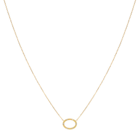 18ct yellow gold fine chain necklace with brushed oval set with 5 diamonds