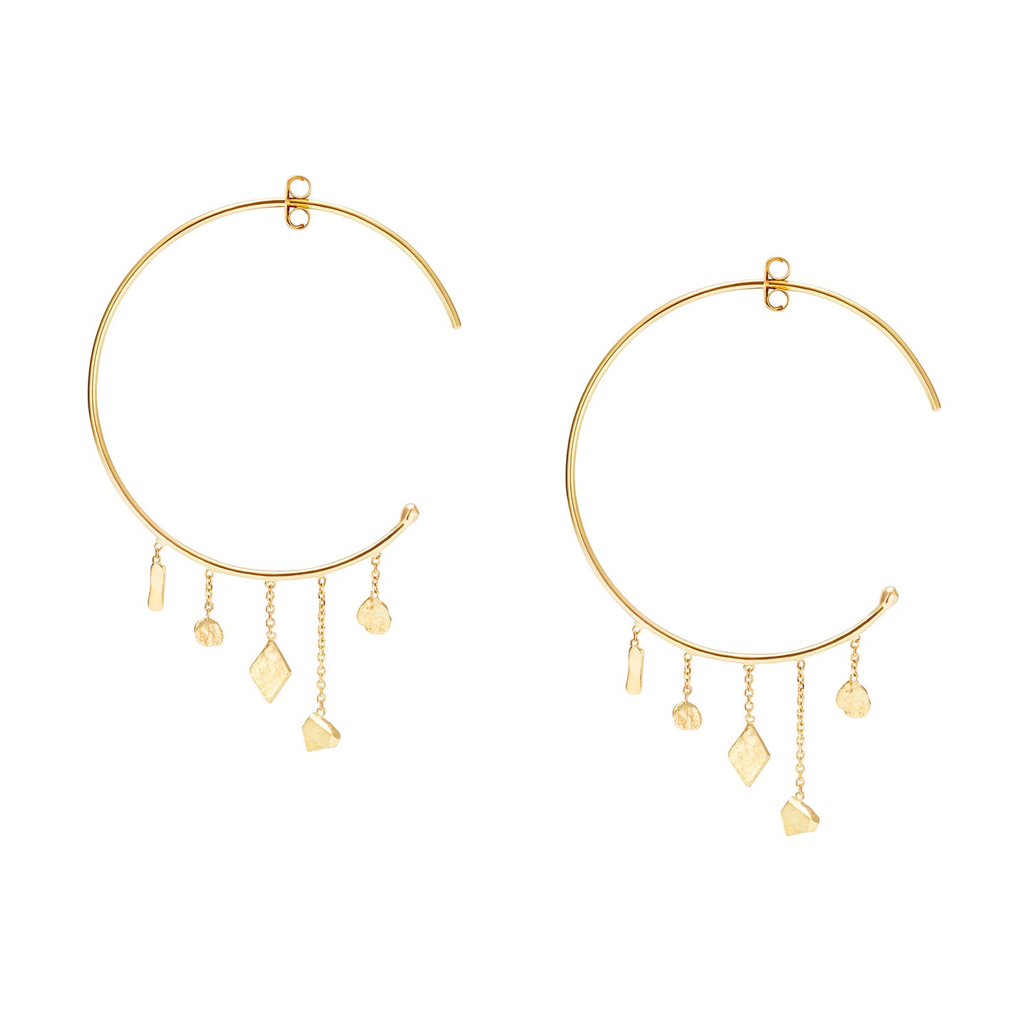 18ct Gold baby hoop with mixed gold shapes.