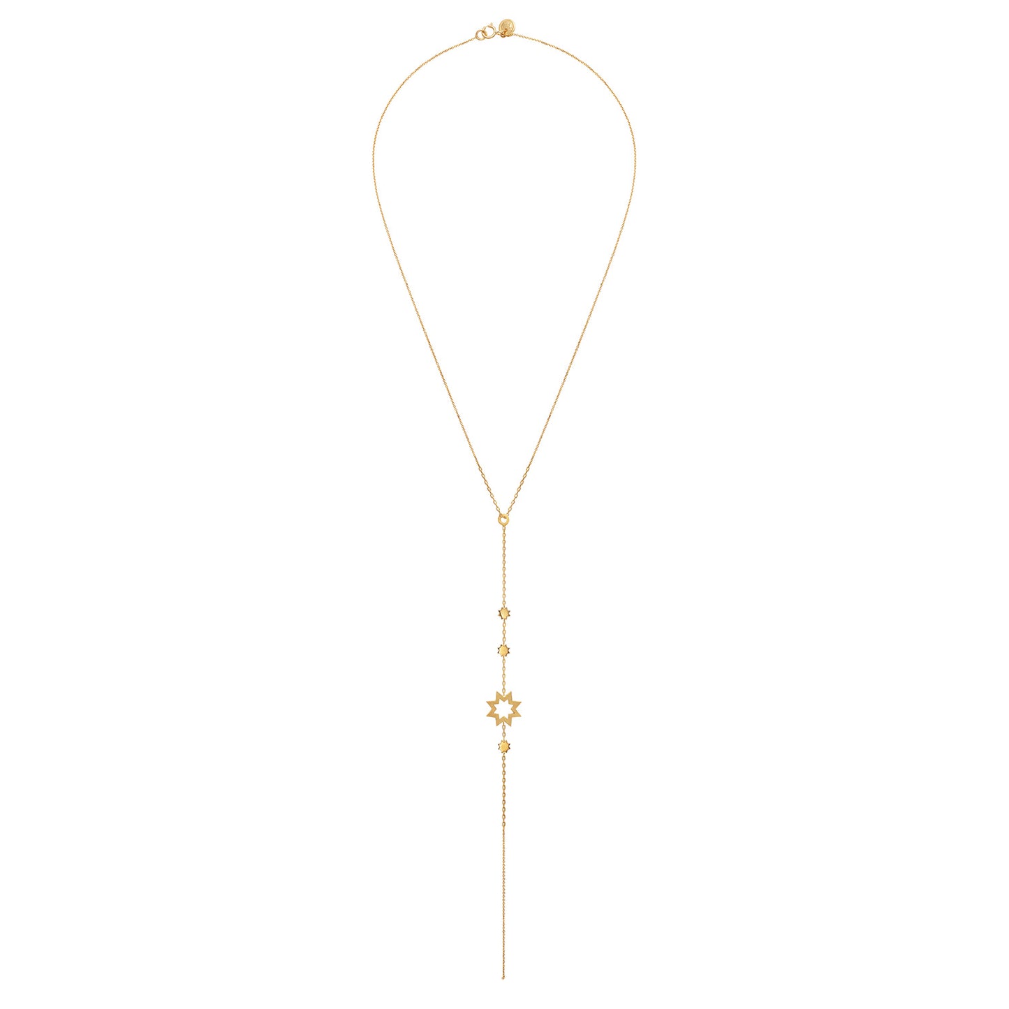 Sweet Pea 18ct yellow gold Reach For The Stars lariat style necklace. Star and chain Y shaped necklace.