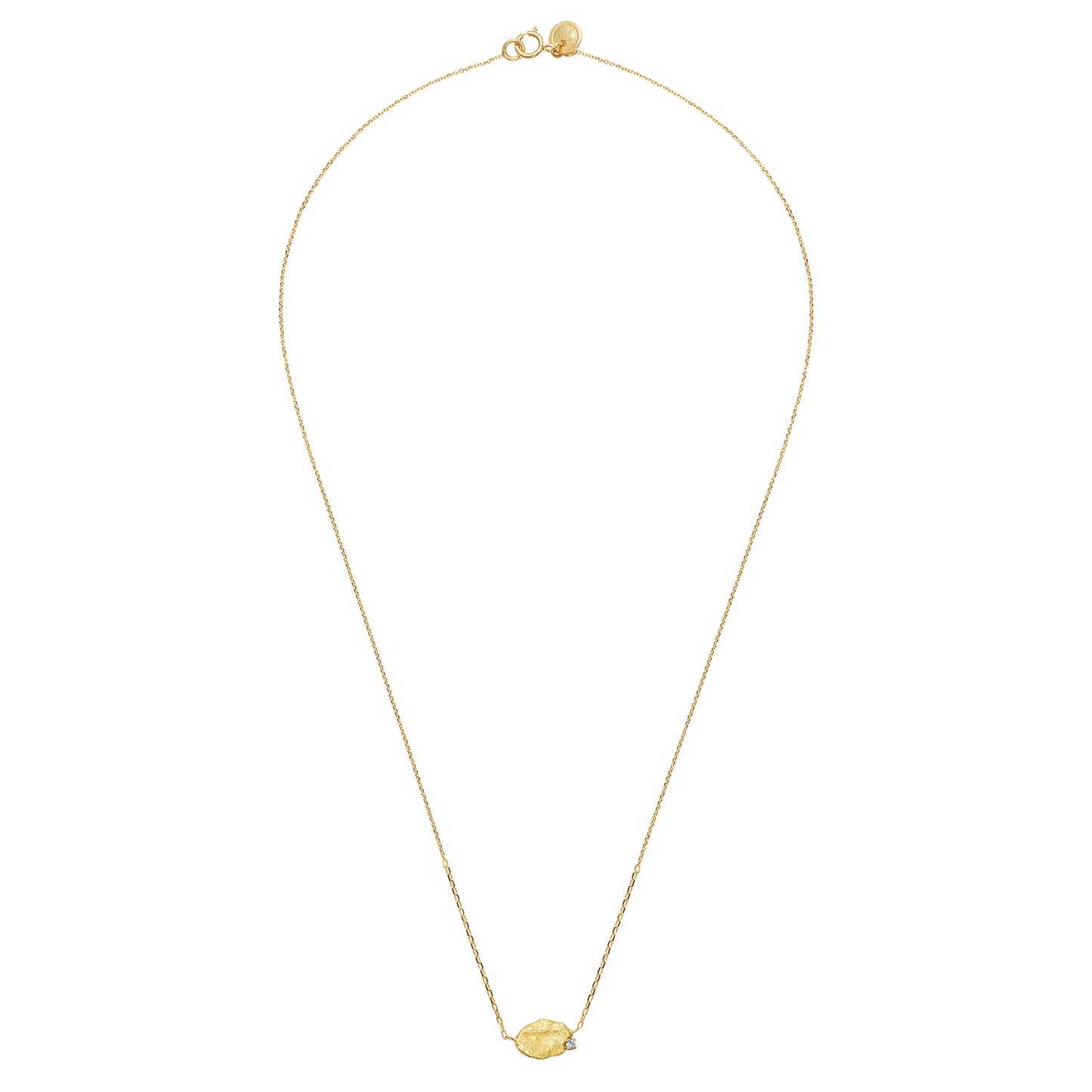 Sweet Pea Moonscape recycled 18ct yellow gold nugget short chain necklace set with white diamond.