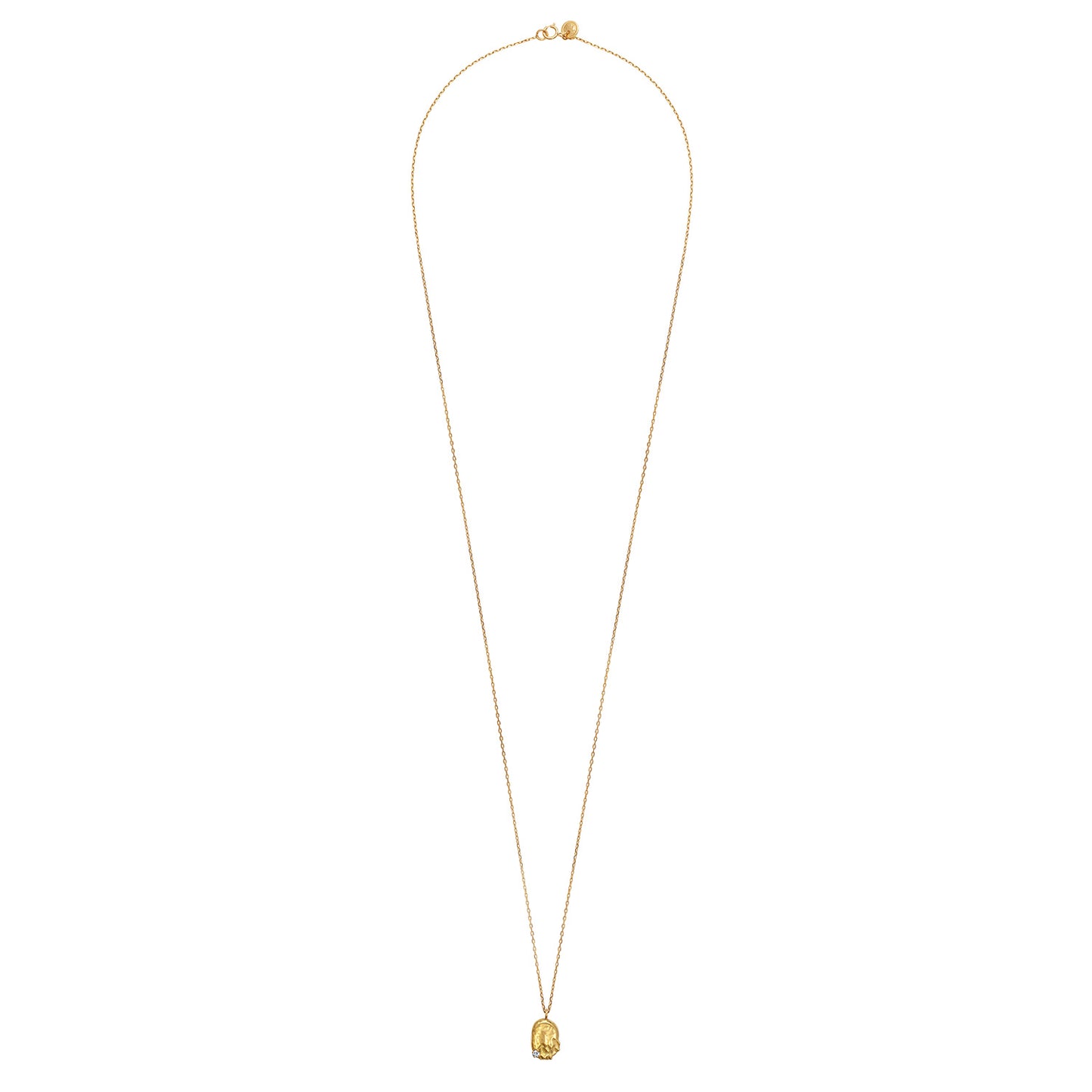 Sweet Pea Moonscape recycled 18ct yellow gold nugget pendant long chain necklace set with white diamond