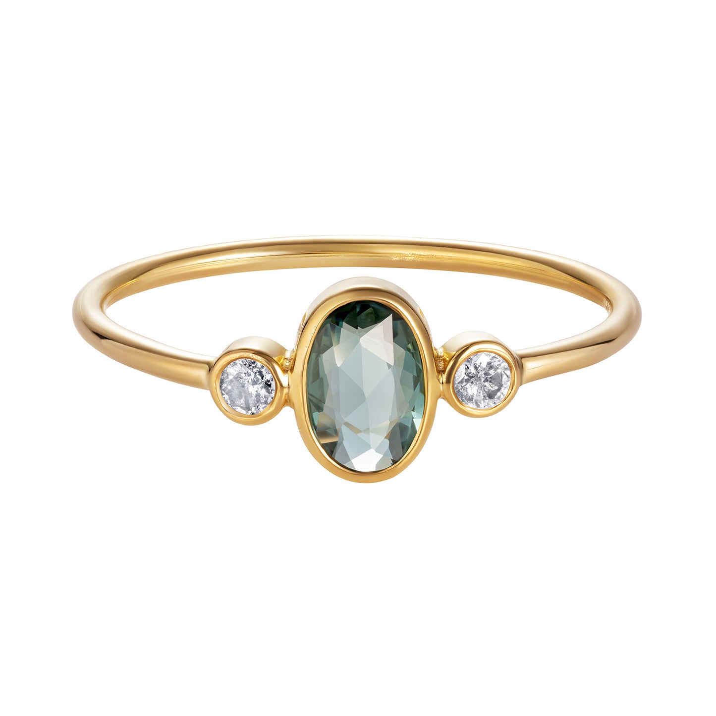 Teal Sapphire and Diamond Ring