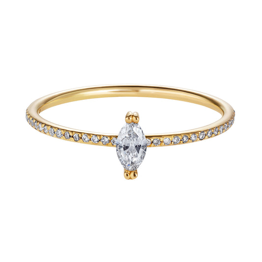 Sweet Pea 18ct yellow gold marquise diamond engagement ring with a full set diamond eternity band.
