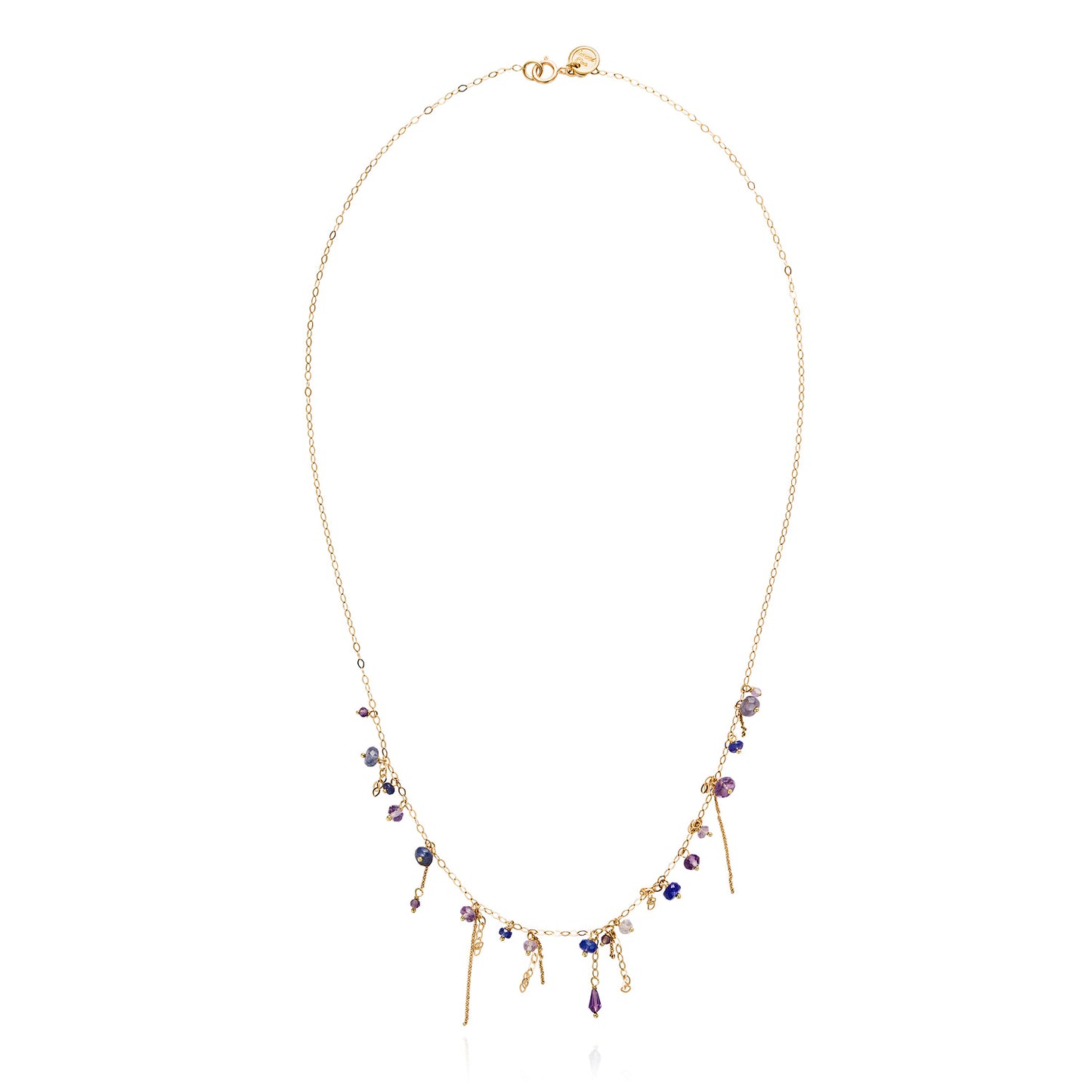 18ct yellow gold chain necklace with hanging beads and chains