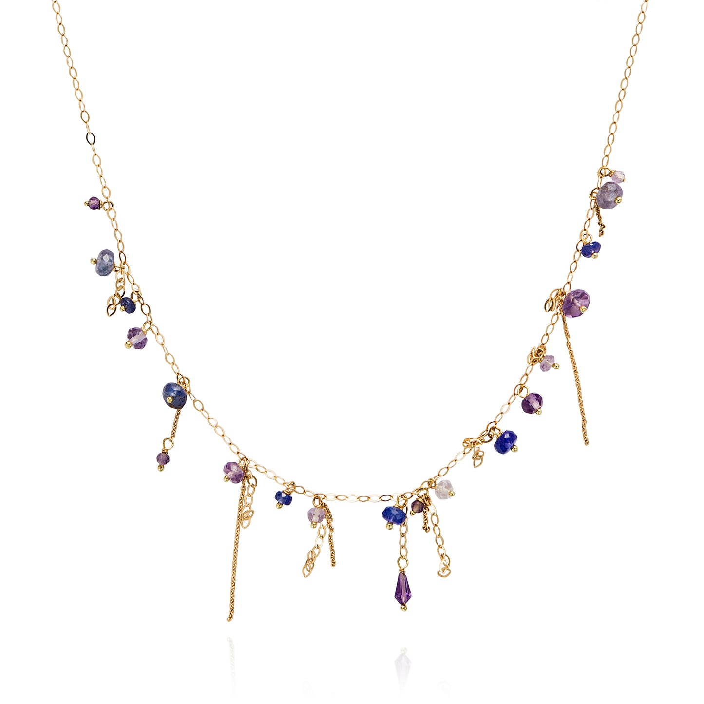 18ct yellow gold chain necklace with hanging beads and chains