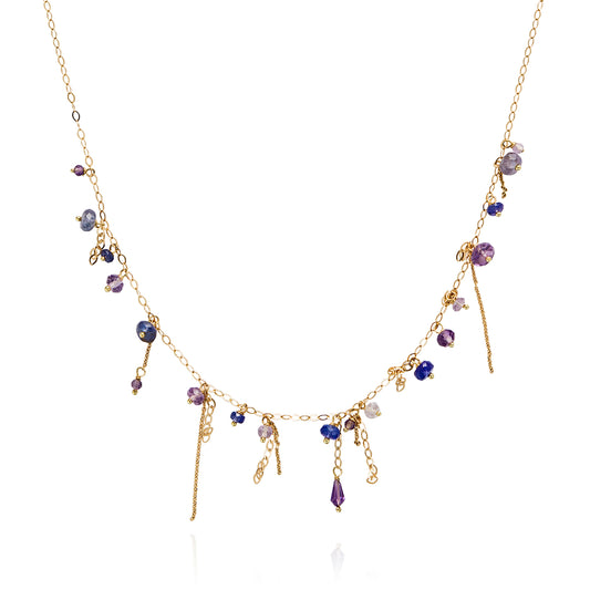 18ct yellow gold chain necklace with hanging beads and chains