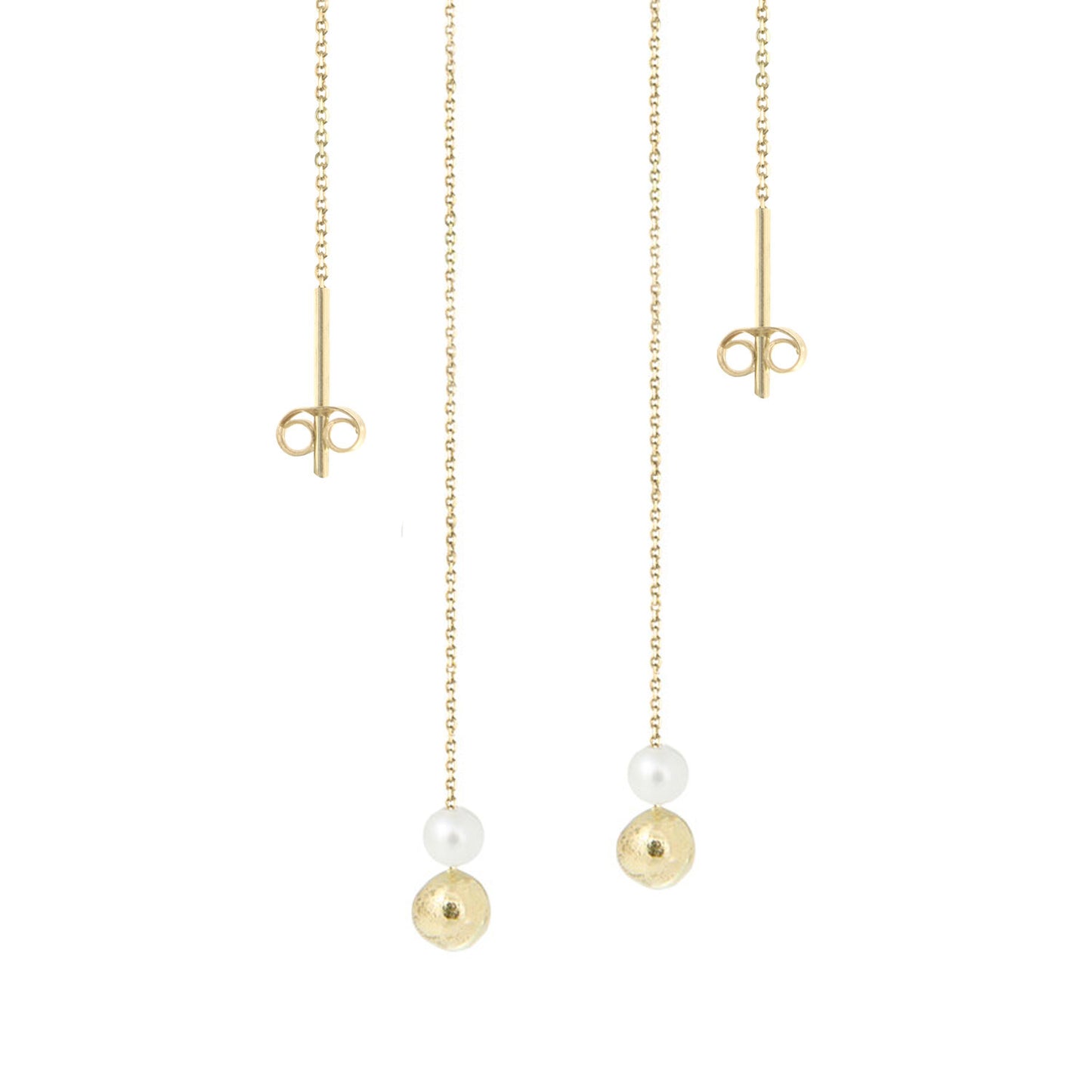 Pearl and Golden Ball Thread Through Earrings