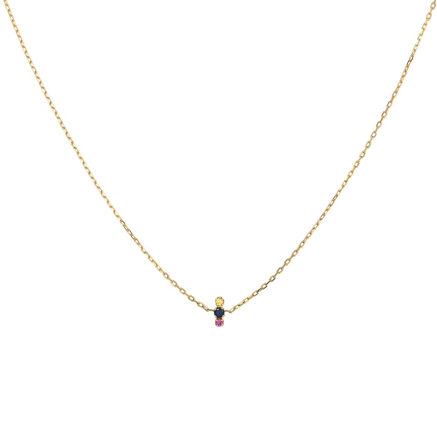18ct yellow gold chain necklace with set pink blue and yellow Sapphires