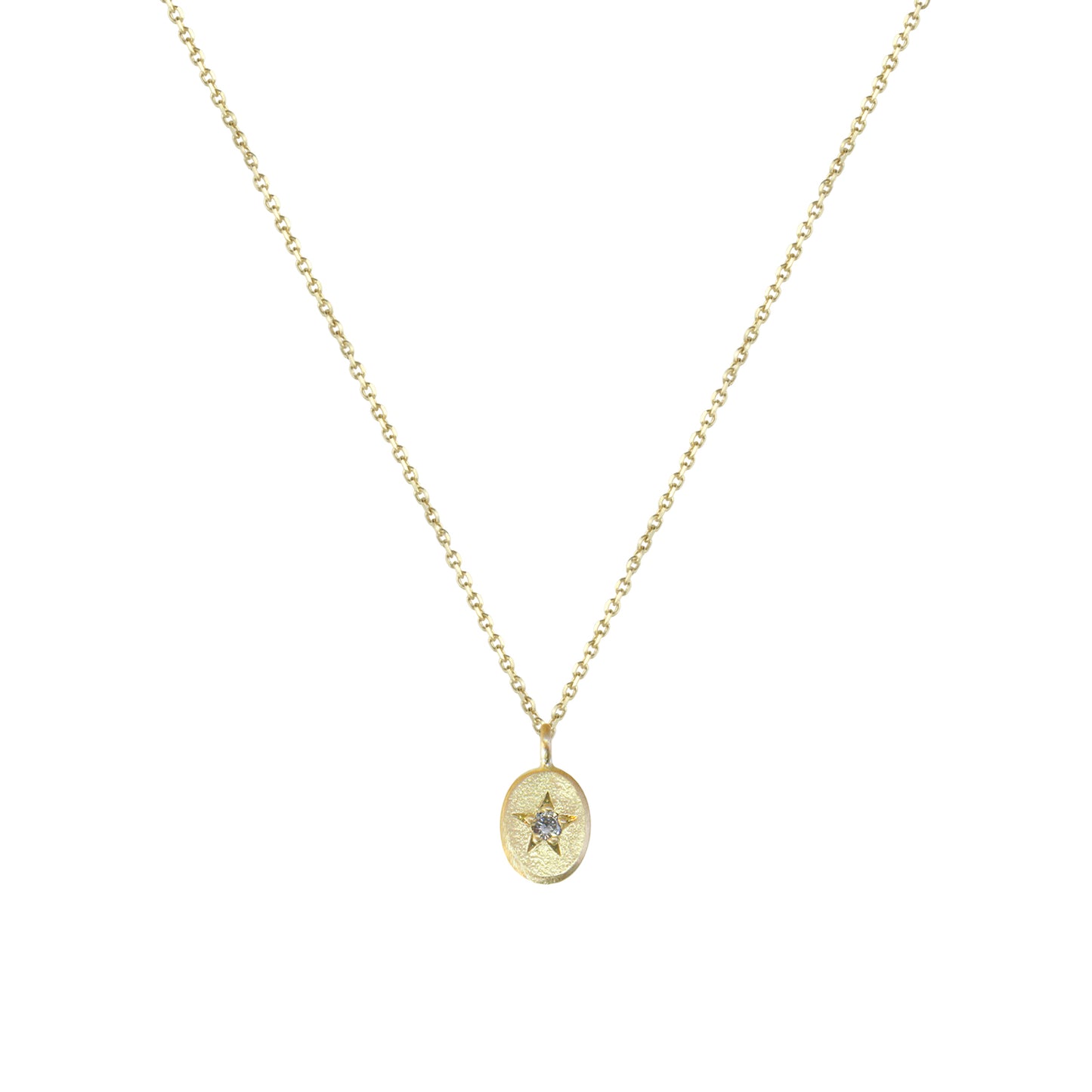 18CT GOLD NECKLACE WITH STAR SET OVAL