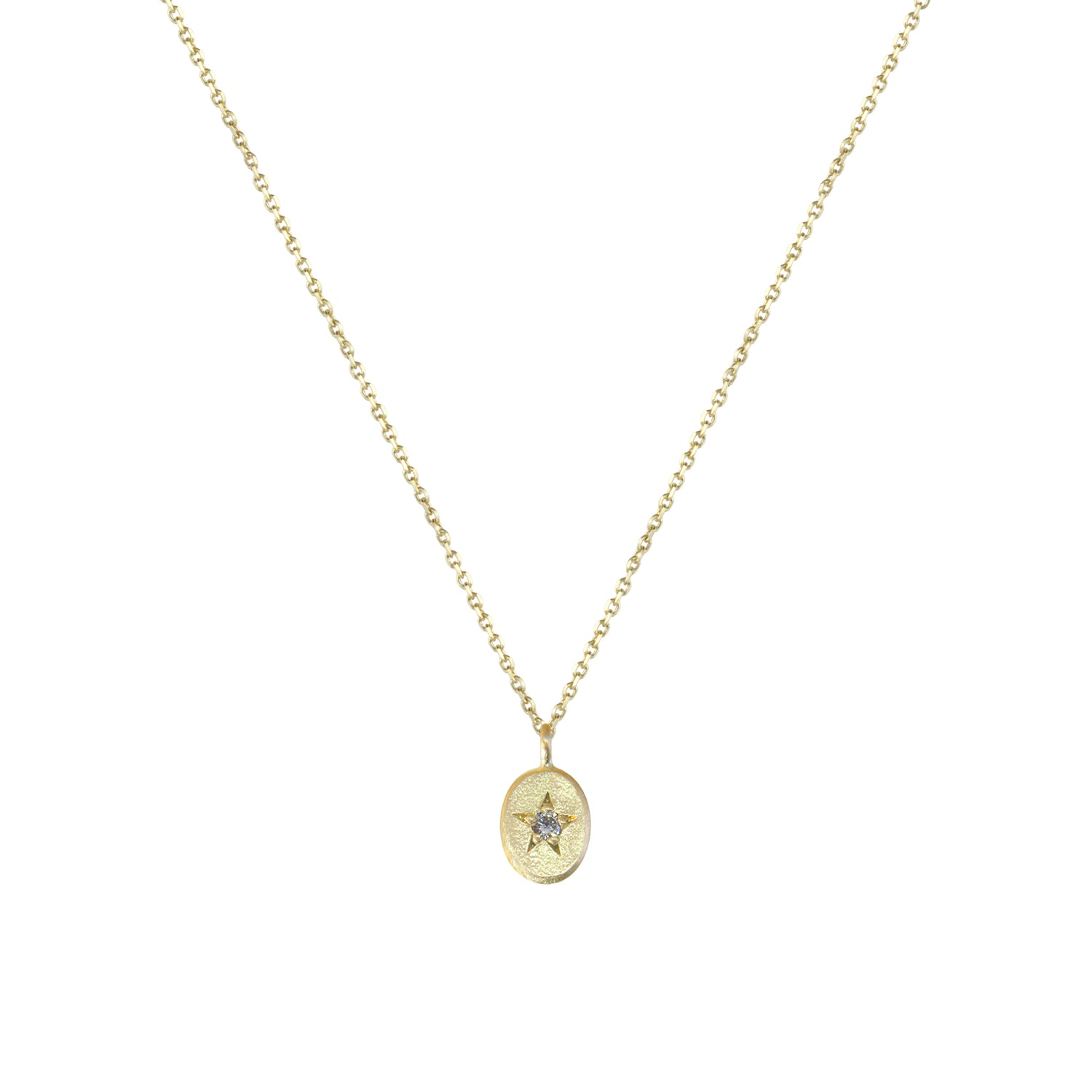 18CT GOLD NECKLACE WITH STAR SET OVAL