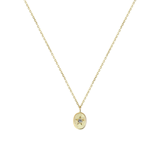 18CT GOLD NECKLACE WITH STAR SET OVAL