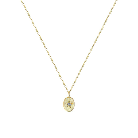 18CT GOLD NECKLACE WITH STAR SET OVAL