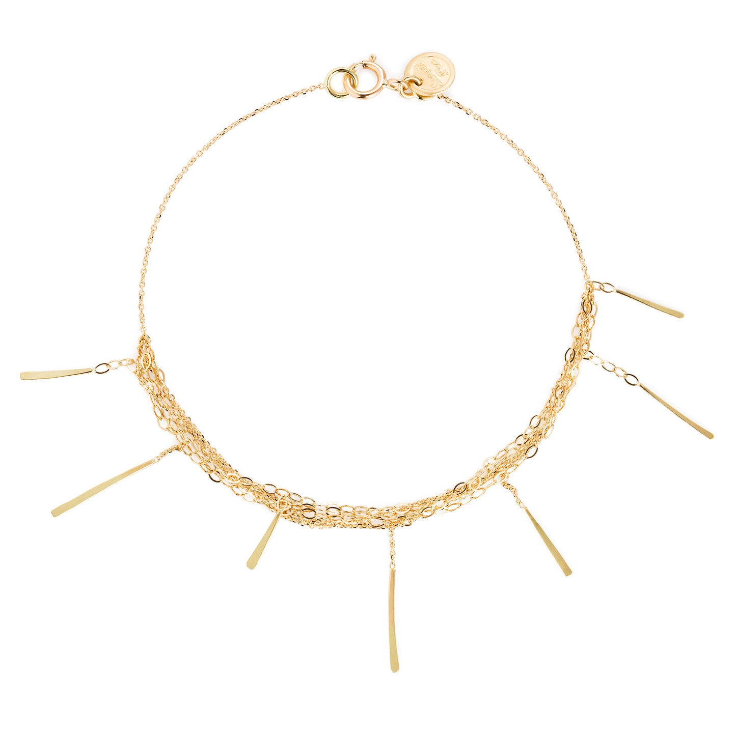 18ct gold layered chain bracelet with hanging bars