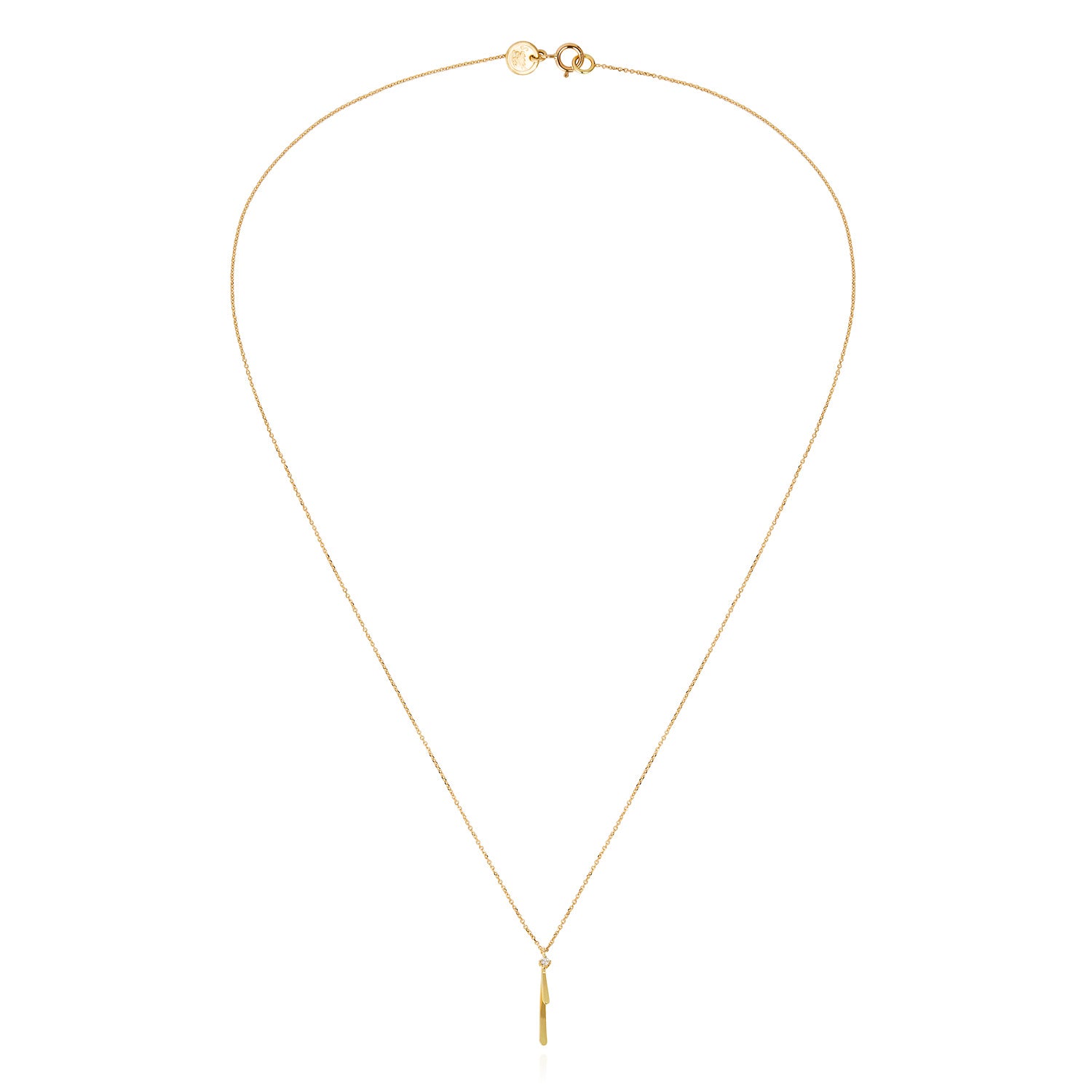 18ct gold fine chain necklace with golden bar and diamond pendant 
