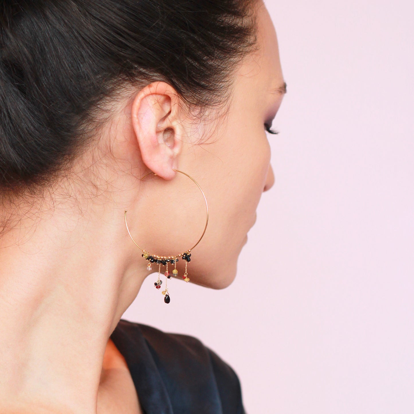 Mystic Chev Large Hoop Earrings With Hanging Chains