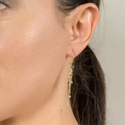 Sweet Pea Pogo Punk Emerald Grape beaded gold Earrings on model