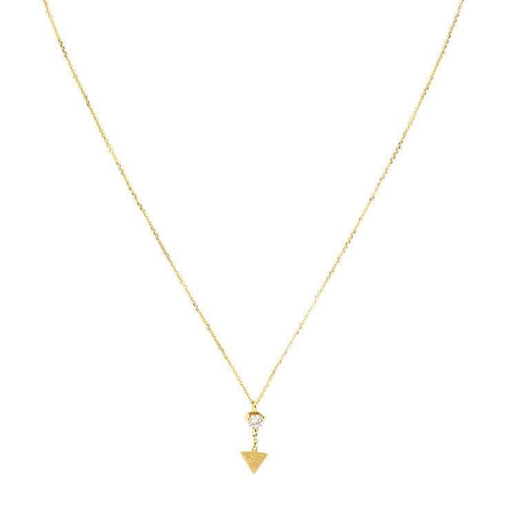 18ct yellow gold fine chain necklace with claw set white diamond and matt arrow pendant drop