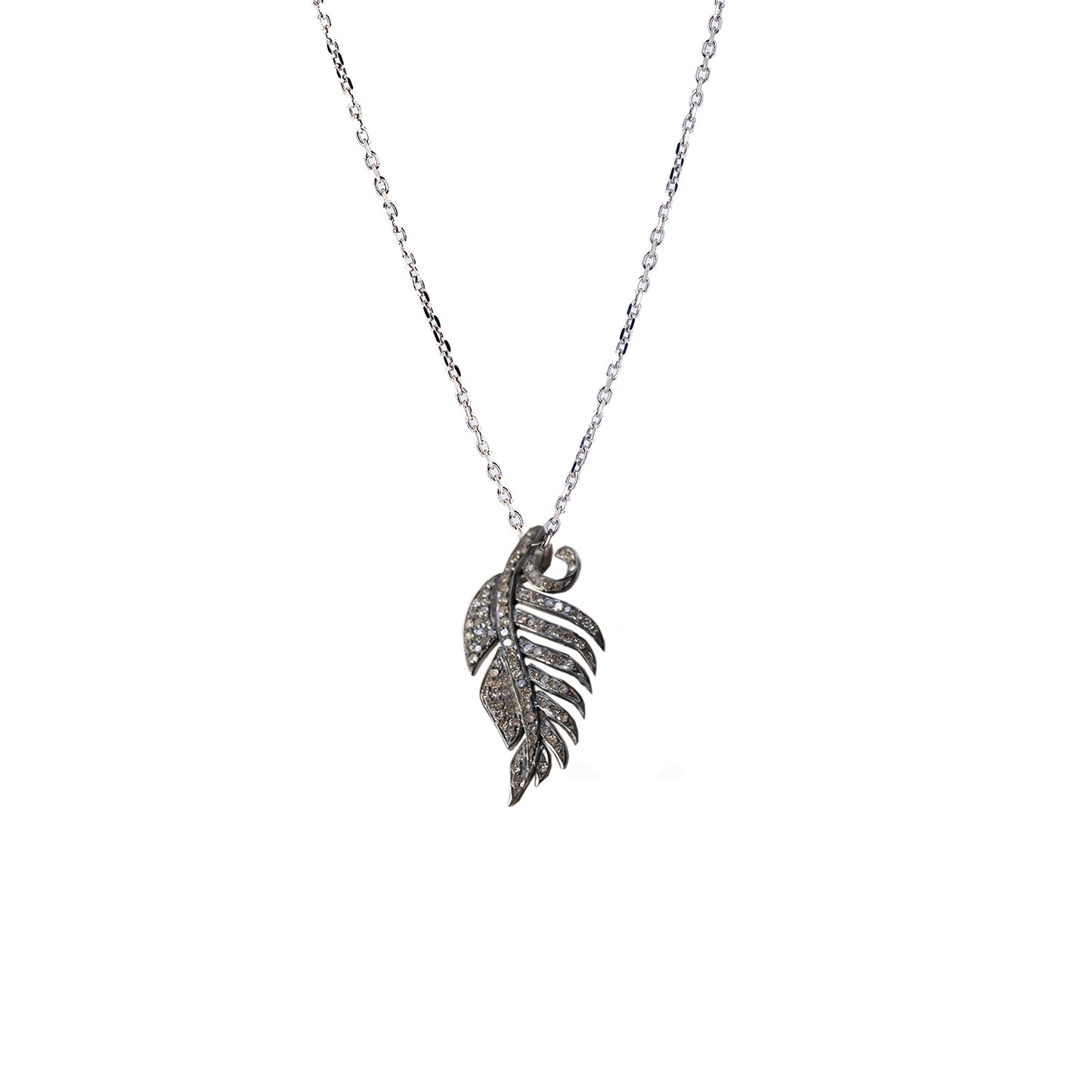 Diamond Pavé Feather Pendant on Silver Chain
